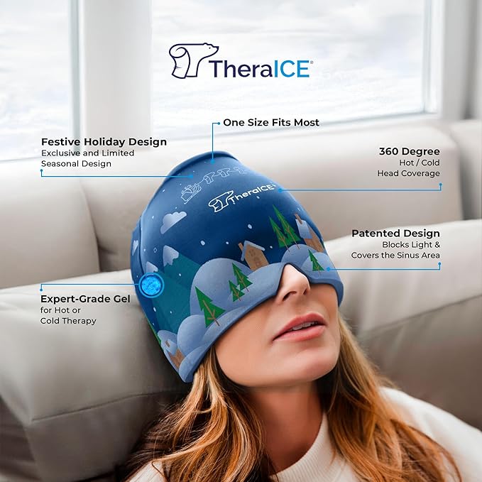 TheraICE Migraine Relief Cap, Cooling Gel Hat, Soothing Headache Ice Pack Mask Products, Face Cold Compress Head Wrap for Tension & Stress - Bloomnest