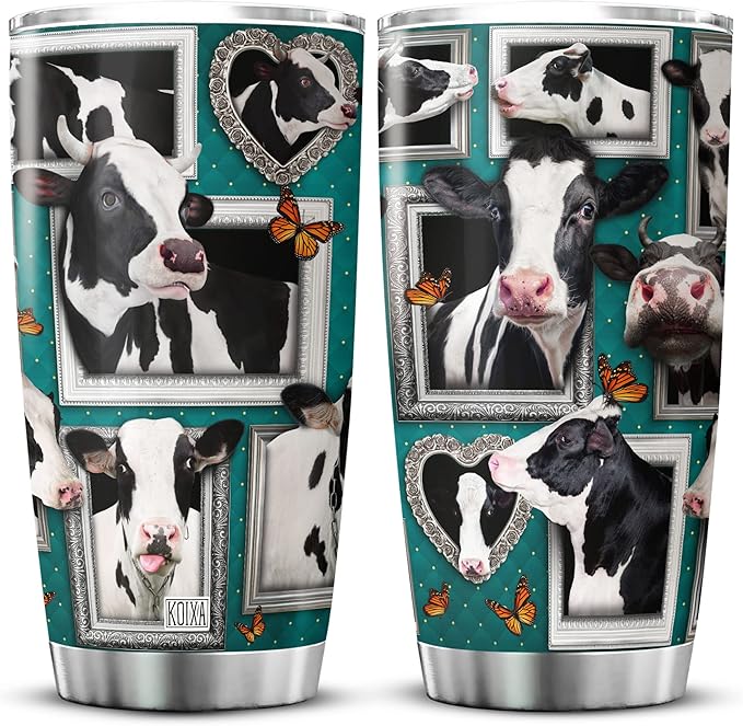 Cow Print Stainless Steel Tumbler With Lid 20 Oz Holstein Friesian Cattle Cute Dairy Cows Insulated Cup Funny Farm Animal Themed Mugs Butterfly Cool Cow Things For Cow Lovers - Bloomnest
