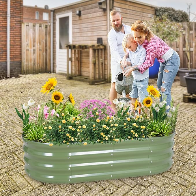 1MORE Galvanized Raised Garden Bed- Planter Garden Boxes Outdoor, Raised Beds for Gardening, 4x2x1ft Metal Garden Bed Kit for Vegetables Flower, Planter Raised Beds with Tools.Green-2pack - Bloomnest