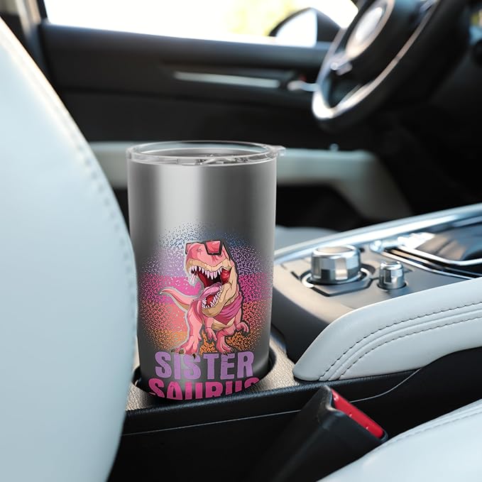 Sistersaurus - Dinosaur Family Kids Sisters Sibling Reveal Stainless Steel Insulated Tumbler - Bloomnest