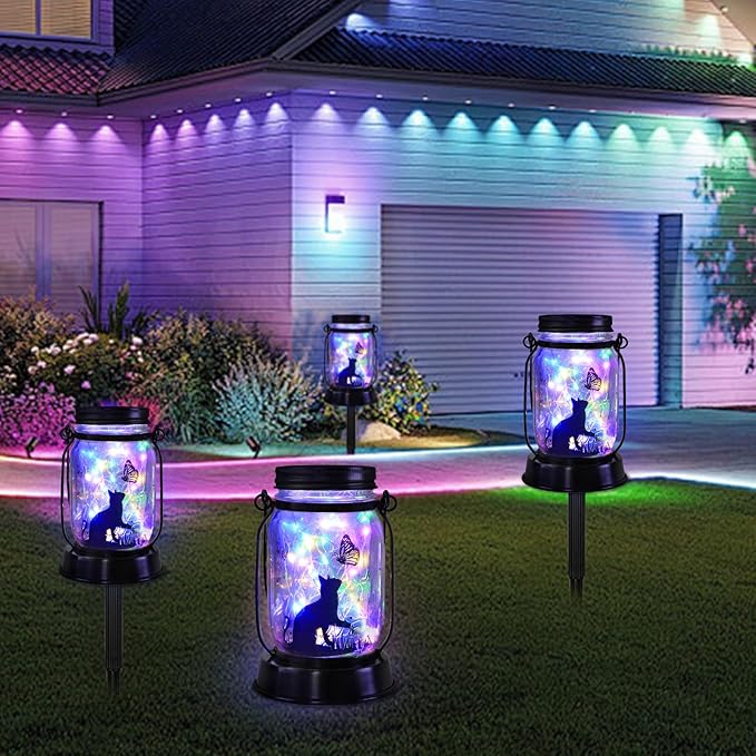 Cat Gifts for Women/Men Cat Solar Lanterns Kitty Mom Birthday Kitty Lovers Lantern Pet Loss Pet Memorial Lights Solar Garden Decoration for Yard, Patio,Backyard,Porch Torches - Bloomnest