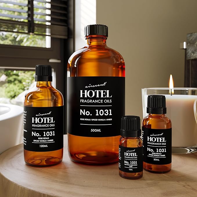 AirScent Hotel Diffuser Oil No. 1031 - Rose Petals Spiced Vanilla Amber - Hotel Scent Dupe -Premium Fragrance Oil for Ultrasonic and Waterless Diffusers and Crafting - 500 mL, 16.9 fl oz Glass Bottle Airscent