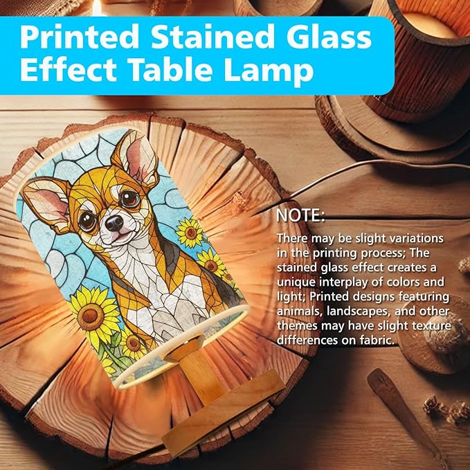 Chihuahua Table Lamp LED 3-Color Pressed Bedside, Dog Shade Lamp with Wood Base for Bedroom Living Room Desk Office - Bloomnest