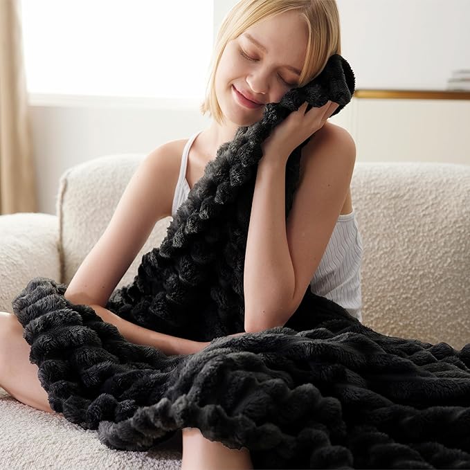 Bedsure GentleSoft Black Fleece Blanket for Couch - Cozy Soft Blankets for Women, Cute Small Throws for Girls, 50x70 Inches - Bloomnest