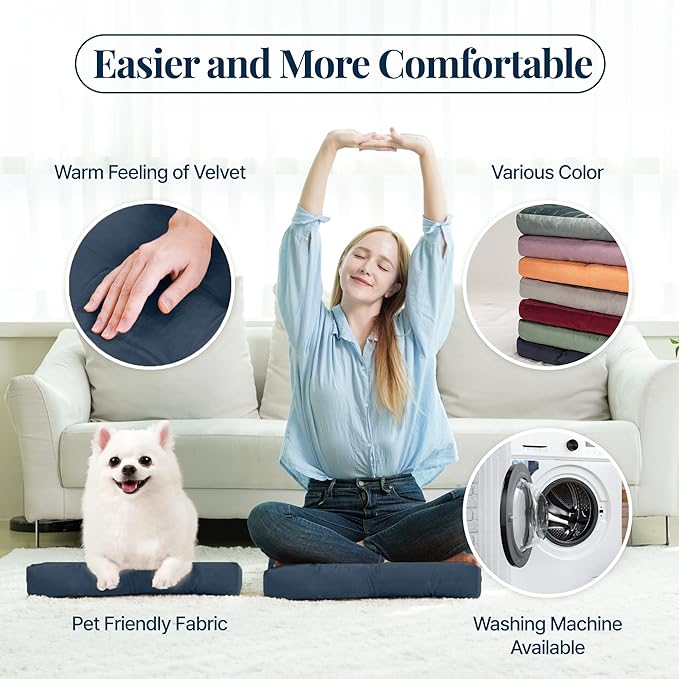 Velvet Floor Pillow Set of 2, Square Large Pillows Seating for Adults, Navy Tufted Cushions for Meditation, Yoga Tatami Living Room Chair, Machine-Washable & Dryer-Safe, Navy, 22x22 Inch - Bloomnest