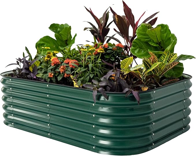 Vego garden Aluzinc Raised Garden Bed Kits, 17" Tall 6 in 1 Modular Metal Raised Planter Bed for Vegetables Flowers Patio Ground Planter Box-British Green - Bloomnest