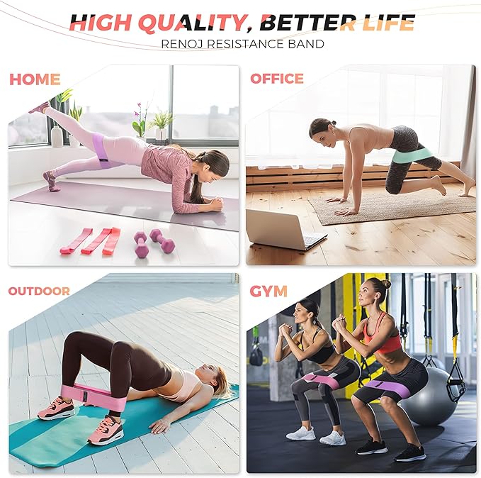 Renoj Resistance Bands, Yoga Starter Sets for Women and Men, 3 Set of Stretch Exercise Workout Bands for Booty Legs, Elastic Pilates Flexbands - Bloomnest