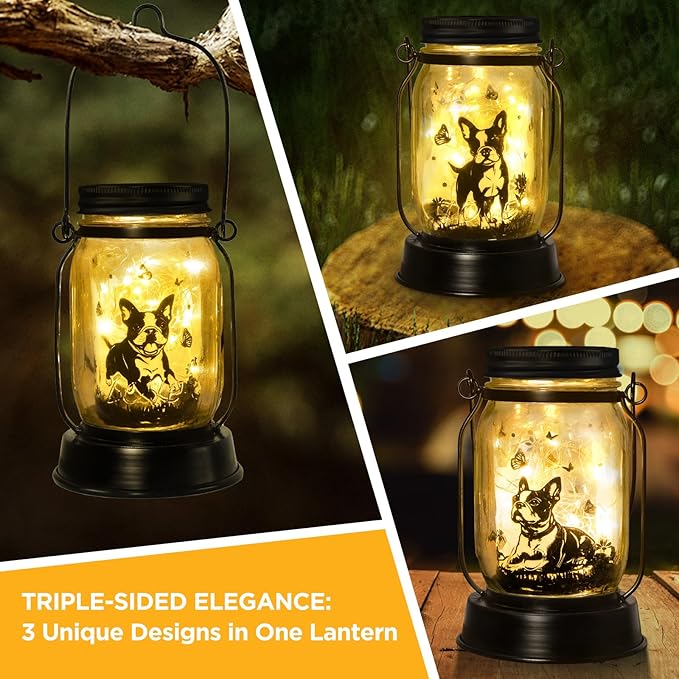 Boston Terrier Gifts for Women/Men Boston Terrier Solar Lanterns Mom Birthday Dog Lovers Lantern Pet Loss Dog Memorial Lights Solar Garden Decoration for Yard, Patio,Backyard,Porch Torches Light - Bloomnest