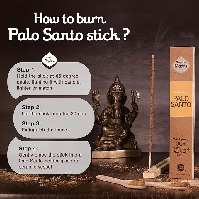 Sagrada Madre 8pcs Wildly Harvested Thick Palo Santo Incense Sticks (Plant Based), 9” Long - Eco Friendly, Non-Toxic, Aromatic Incense Sticks (1hr Burning Time) to Heal & Calm Your Body & Environment SagradaMadre