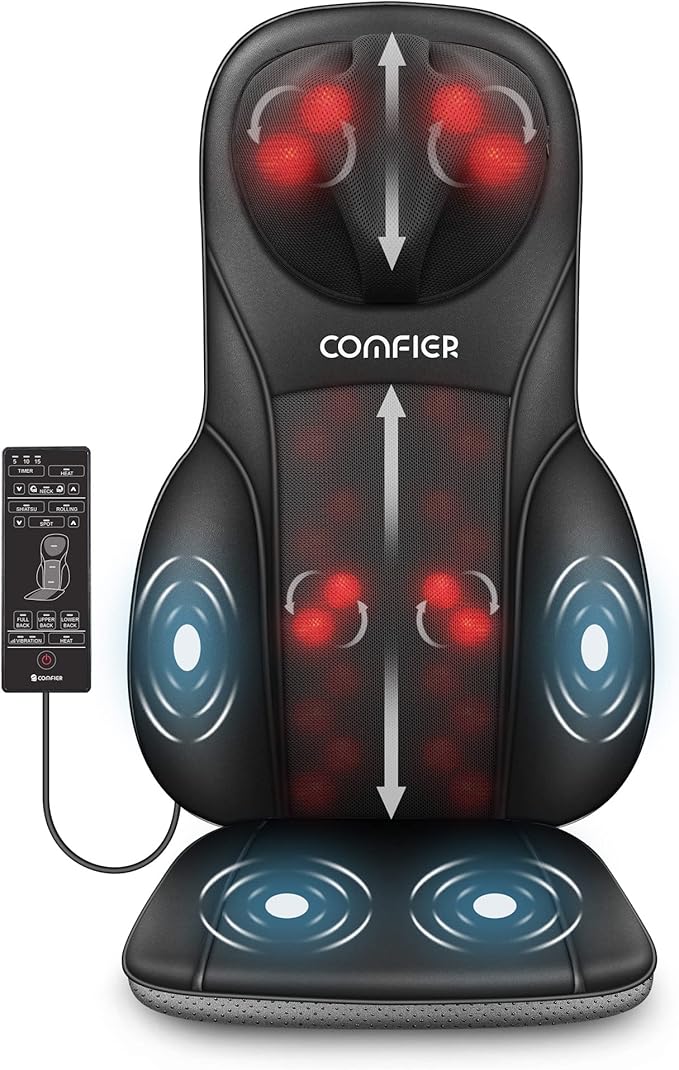 COMFIER Shiatsu Back Massager with Heat, Deep Kneading & Rolling Massage Chair Pad, Chair Massager for Office Home Use, Gift for Dad Mom - Bloomnest