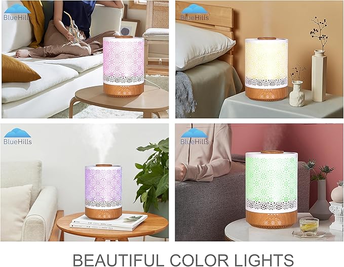 BlueHills 2500 ML Humidifier with Essential Oil Diffuser Combo Aroma Home Décor Design for Large Bed Bath Kids Baby Living Rooms Big Capacity LED Lights Scent Ultrasonic Cool Mist Wood Grain F006 - Bloomnest