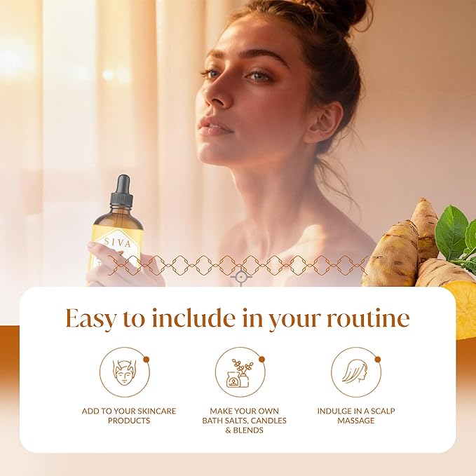 Siva Turmeric Essential Oil - 4 Fl Oz – 100% Natural Turmeric Oil - for Diffuser, Face, Skin Care, Aromatherapy, Hair Care, Scalp and Body Massage - with Dropper - Bloomnest