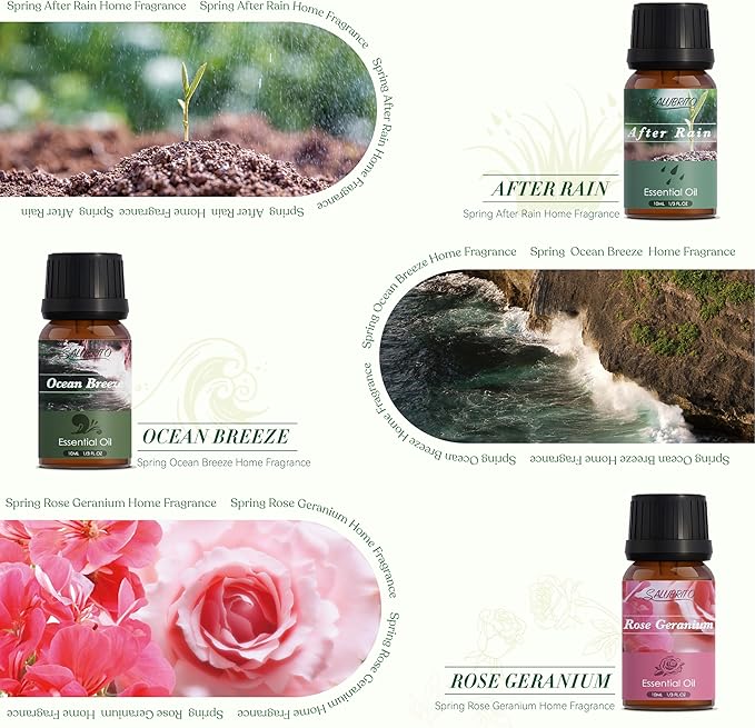 SALUBRITO Spring Fragrance Oils Set, Premium Essential Oils for Diffuser, Candle, Soap Making, After Rain, Gardenia, Fresh Cut Grass, Ocean Breeze, Freesia, Rose Geranium, Strong Scented Oils - Bloomnest