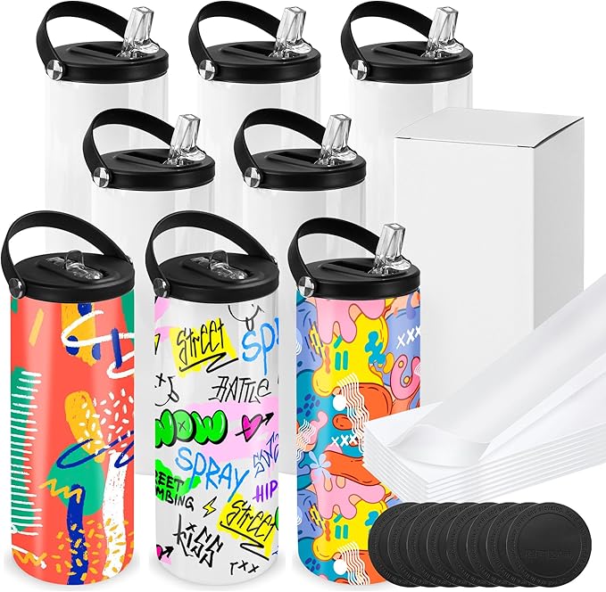 Joyclub 8 Pack Sublimation Water Bottle Blanks 20 oz Sublimation Tumblers with Handle Sports Skinny Insulated Tumblers Bulk - Bloomnest