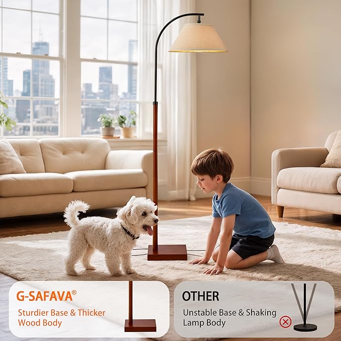 63" Floor Lamp for Living Room with Foot Switch Wood Standing Lamp Tall Lamp Mid Century Modern Arc Floor Lamps for Bedroom Office Industrial Reading - Bloomnest