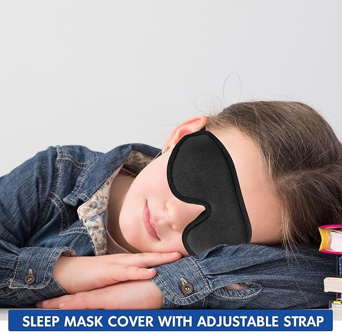 Coume Sleep Mask for Kids 3D Sleeping Blindfold Memory Foam Contoured Eye Mask with Blocking Light with Adjustable Strap(Black) - Bloomnest