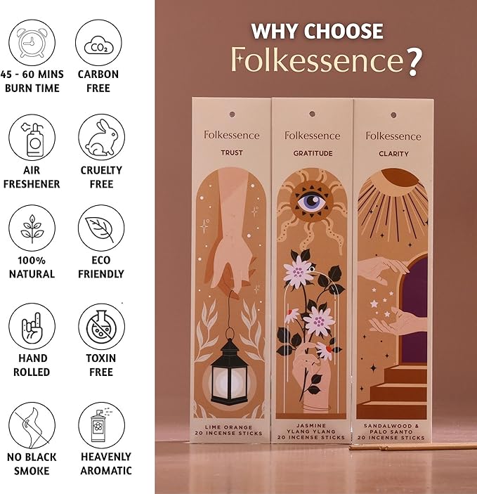 Folkulture Incense Sticks | Pack of 12 Non Toxic Insenses (240 Sticks) with Incense Holder | Frankincense, Jasmine, Patchouli, Palo Santo, Organic Lavender Organic Inscents-Sticks for Home - Bloomnest