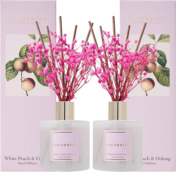 Cocorrína Reed Diffuser Set - White Peach& Oolong Reed Diffuser 2 Packs 6.7oz Scent Fragrance Oil Diffuser for Bedroom Bathroom - Bloomnest