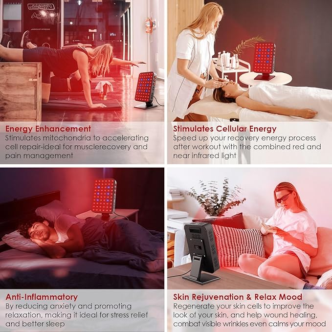 Red Blue Light Therapy for Body, Red Near Infrared Panels 300W 60 Dual Chip Flicker Free LEDs, Ideal for Body, Face,Maintain, Energy,Muscle Pain, Skin Rejuvenation, Recovery, Sleep bioredrlt