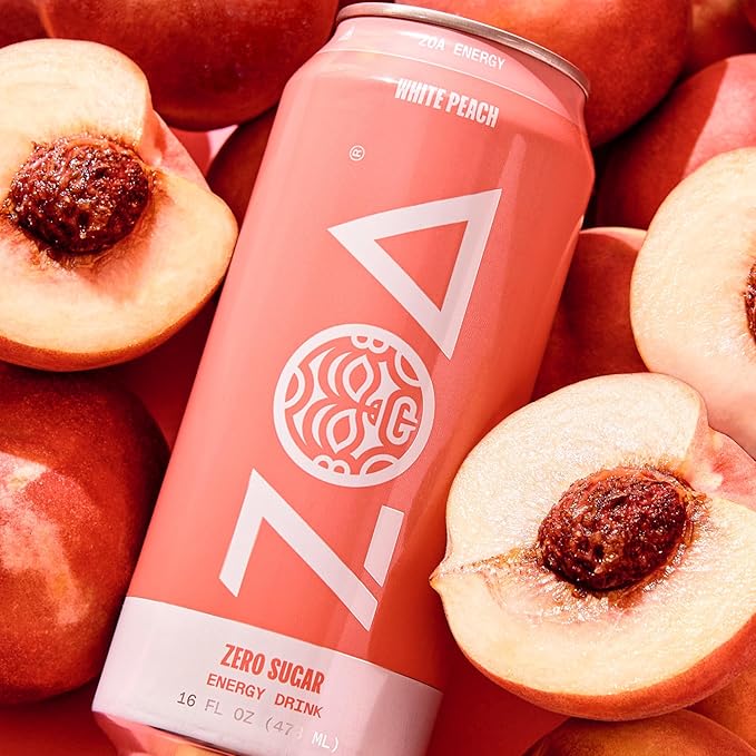 ZOA Zero Sugar Energy Drinks, White Peach - Sugar Free with Electrolytes, Healthy Vitamin C, Amino Acids, Essential B-Vitamins, and Caffeine from Green Tea - 16 Fl Oz (12-Pack) - Bloomnest