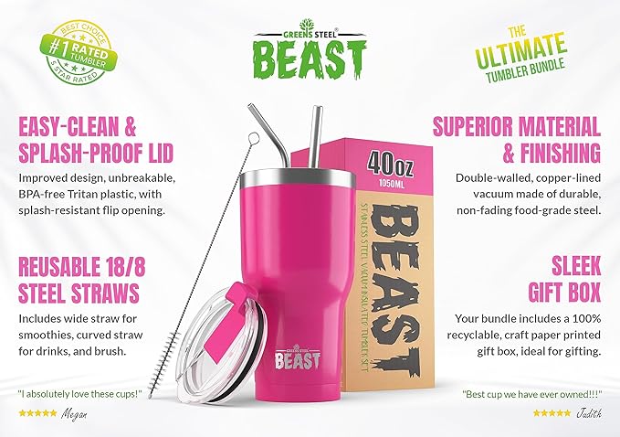Beast 40 oz Tumbler Stainless Steel Vacuum Insulated Coffee Ice Cup Double Wall Travel Flask (Cupcake Pink) - Bloomnest