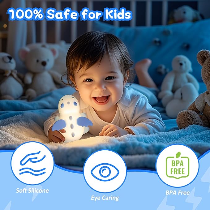 Attivolife Dragon Night Light for Kids, Cute Soft Silicone Touch Lamp with 8 Color & Dimmable & Timer, Portable Nursery Bedroom Bedside Decor LED Light, Birthday Xmas Gifts for Baby Toddler Boy Girl - Bloomnest