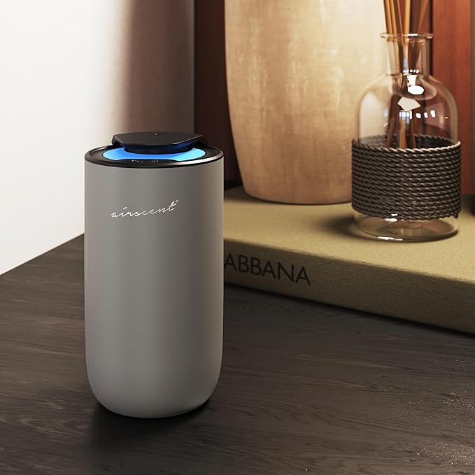 The AirScent Mini Waterless Diffuser for for Homes, Offices, Spas and Hotels - Silver Finish - Fragrance Oil Aromatherapy Diffuser for Aesthetic Scenting -15 mL Capacity - Night Light Feature - Bloomnest