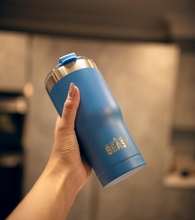 Beast 30 oz Tumbler Stainless Steel Vacuum Insulated Coffee Ice Cup Double Wall Travel Flask (Stormy Sky Blue) - Bloomnest
