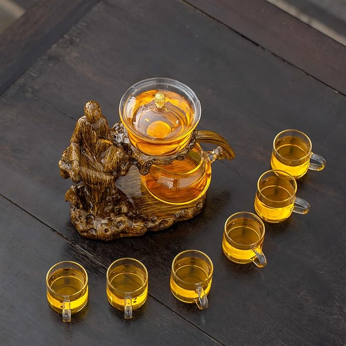 Semi Automatic Teapot Set, Glass Teapot Set with Strainer Kungfu Tea Sets (Meditation-brown) - Bloomnest