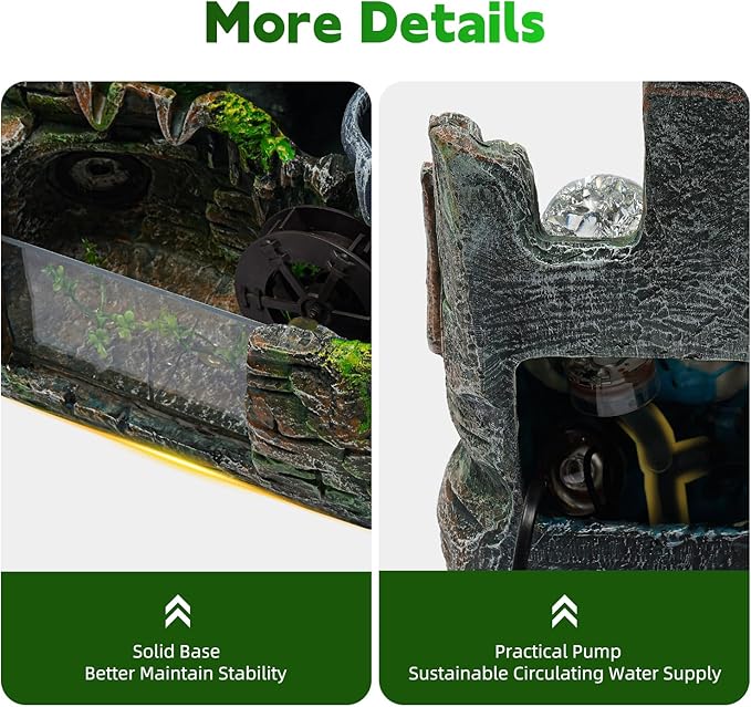 Waterfall Fountain Indoor Mini Waterfall with Led Lights & Atomizer Indoor Fountains and Waterfalls Table Top Water Fountain for Office, Home, Bedroom Desk Decor (Fish-Tank Rockery)