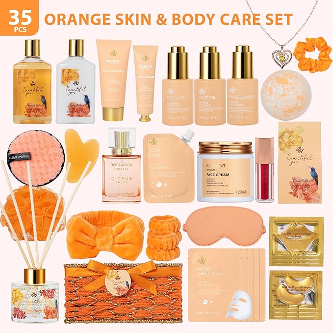 Valentines Day Gifts Basket for Women, 35 Pcs Spa Gift Basket, Face Skin Care Set, Bath and Body Kit, Relaxation Gift, Necklace, Face Cream, Christmas, Birthday, Valentines, Mother's Day