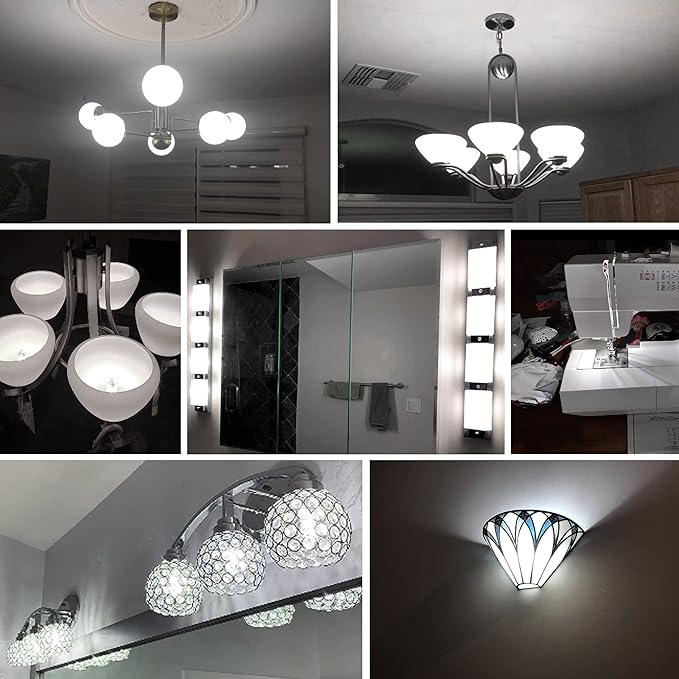 ALIDE Dimmable 5000k Daylight White LED Bulbs, Replace 40W E12 Halogen Equivalent, T6 Base 120V C7 LED Candelabra Bulbs 4W Bright White for Ceiling Fan Salt Lamp, 450lm, 10Pack - Bloomnest