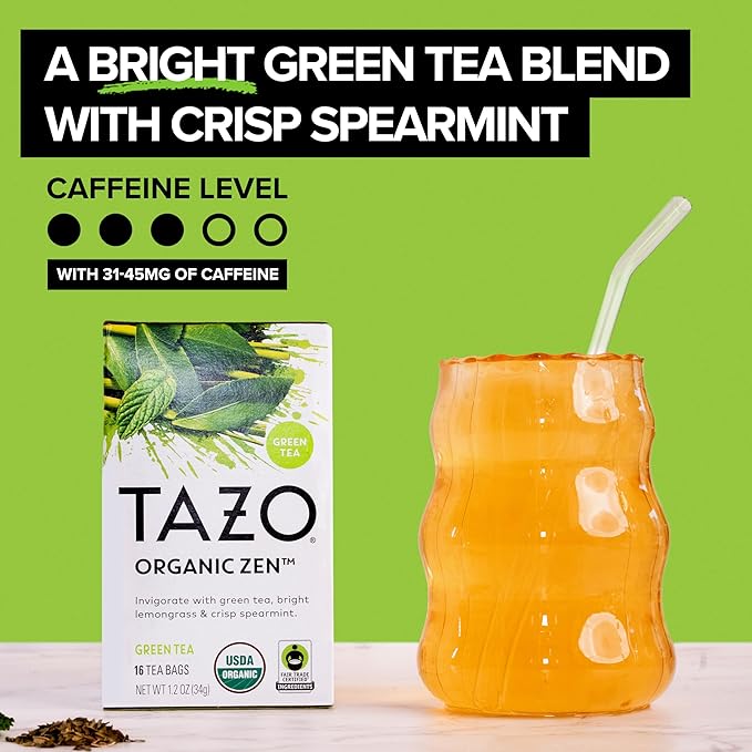 TAZO Organic Zen Green Tea, Green Tea Zen for Health and Wellness, 96 Total Tea Bags (16ct - Pack of 6) - Bloomnest