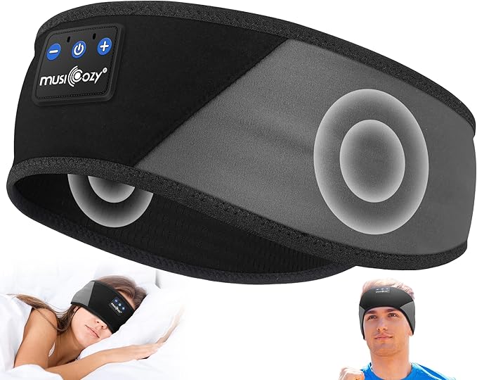 MUSICOZY Sleep Headphones Bluetooth 5.4 Headband, Wireless Earphones Music Sleep Earbuds Sleeping Eye Mask with HD Stereo Speakers for Workout Running Travel Yoga, Ideal Gifts for Women Men - Bloomnest