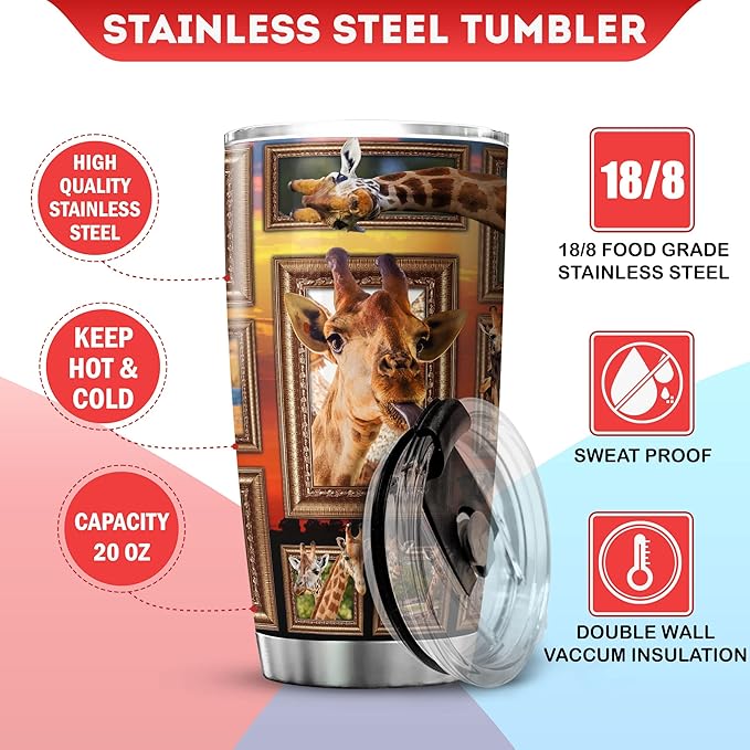 Giraffe Insulated Tumbler With Lid 20 Oz Funny Giraffes Safari Wildlife Animals Stainless Steel Travel Cup Cool Giraffe Things Birthday Gift Mug Ideas Cute Animal Tumblers - Bloomnest