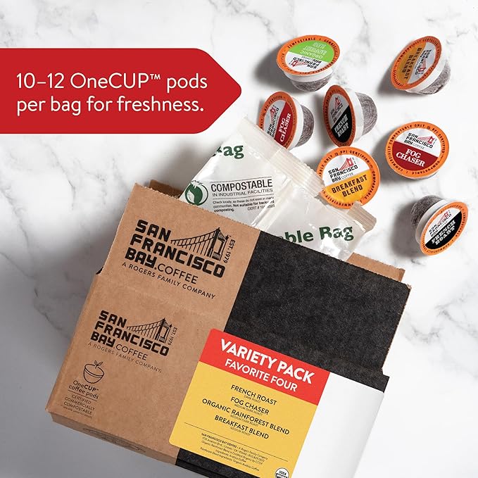 San Francisco Bay Compostable Coffee Pods - Original Variety Pack (120 Ct) K Cup Compatible including Keurig 2.0, French, Breakfast, Fog, Organic Rainforest - Bloomnest