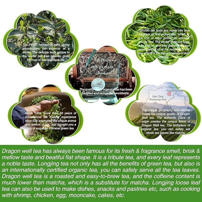 EFOOFAN USDA Certified Organic Longjing Green Tea Loose Leaf, 3oz, Buds Leaves Hand-Picked, Authentic Chinese Dragonwell Tea Origin, Premium and Edible Long Jing - Bloomnest