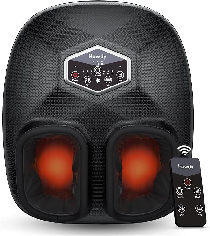 Howdy Foot Massager with Heat and Remote for Plantar Fasciitis, 2025 Heated Shiatsu Feet Massager for Neuropathy, Christmas Gift for Him Her Mom Dad, Wireless Control