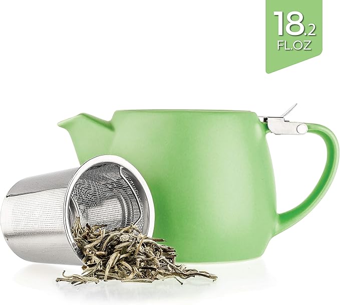 Tealyra - Pluto Porcelain Small Teapot Lime - 18.2-ounce (1-2 cups) - Matte Finish - Stainless Steel Lid and Extra-Fine Infuser To Brew Loose Leaf Tea - 540ml - Bloomnest