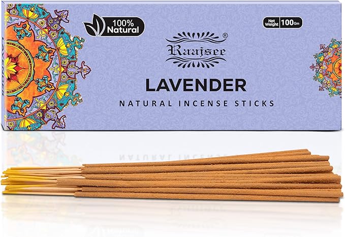 raajsee Lavender Incense Sticks 100 Gm Pack-100% Pure Organic Natural Hand Rolled Free from Chemicals-for Church,Aroma Therapy,Relaxation,Meditation,Positivity & Sensual Therapy RAAJSEE
