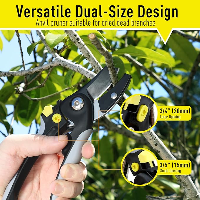 Jardineer Pruning Shears for Gardening, 3Pack Stainless Steel Garden Shears Set include Bypass Hand Pruner, Anvil Pruning Scissor, Pruning Snips for Flowers, Herbs and Small Branches - Bloomnest
