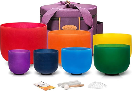 TOPFUND 6-14 inch Chakra Set of 7 Color Crystal Singing Bowls with Heavy Duty Carrying Case and Singing Bowl Mallets - Bloomnest