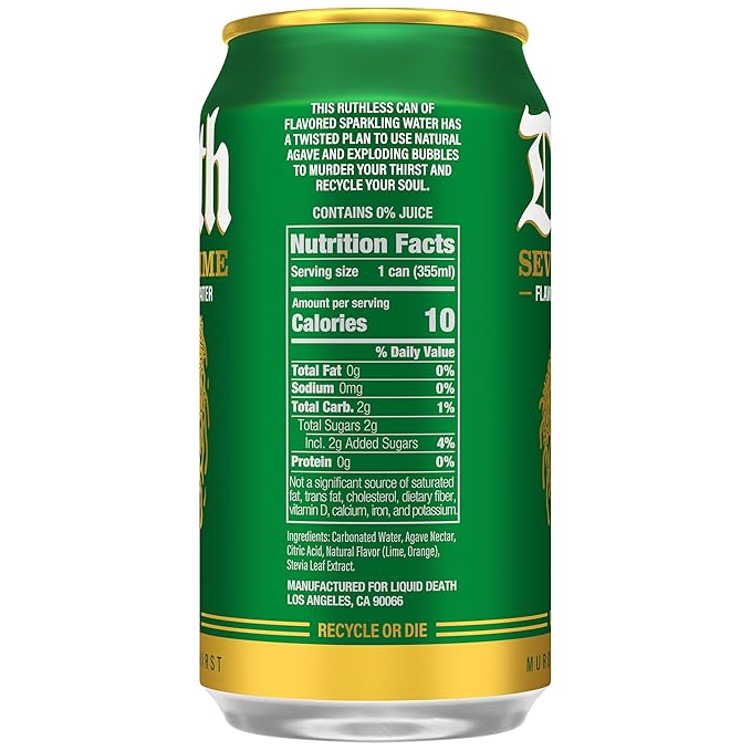 Liquid Death Soda-Flavored Sparkling Water - Severed Lime (Classic Lime Soda), Less Sugar*, Huge Flavor, No Caffeine, No Artificial Sweeteners, 12 Fl Oz (Pack of 12) - Bloomnest