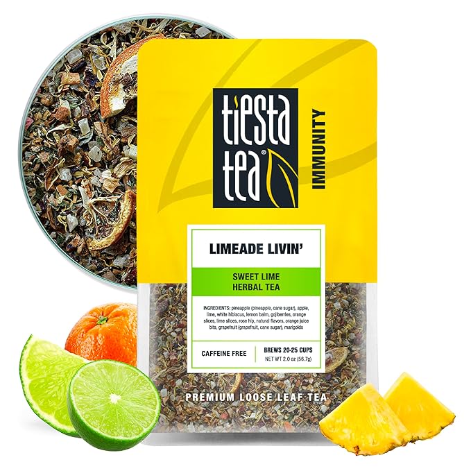 Tiesta Tea - Limeade Livin, Loose Leaf, Sweet Lime Herbal Tea, Non-Caffeinated Fruit Blend, Make Hot or Iced Up to 25 Cups, 2 oz Resealable Pouch - Bloomnest