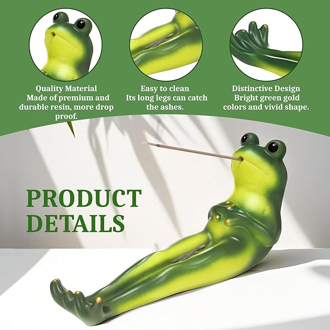 Frog Incense Stick Holder, Green Frog Incense Burner with 30 Sandalwood Sticks, Ash Catcher Stand Gift for Aromatherapy, Yoga, Relaxing Meditation, Home Living Room Office Decor - Bloomnest