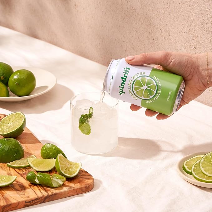 Spindrift Sparkling Water, Lime Flavored, Made with Real Squeezed Fruit, 12 Fl Oz Cans, Pack of 24 (Only 4 Calories per Can) - Bloomnest