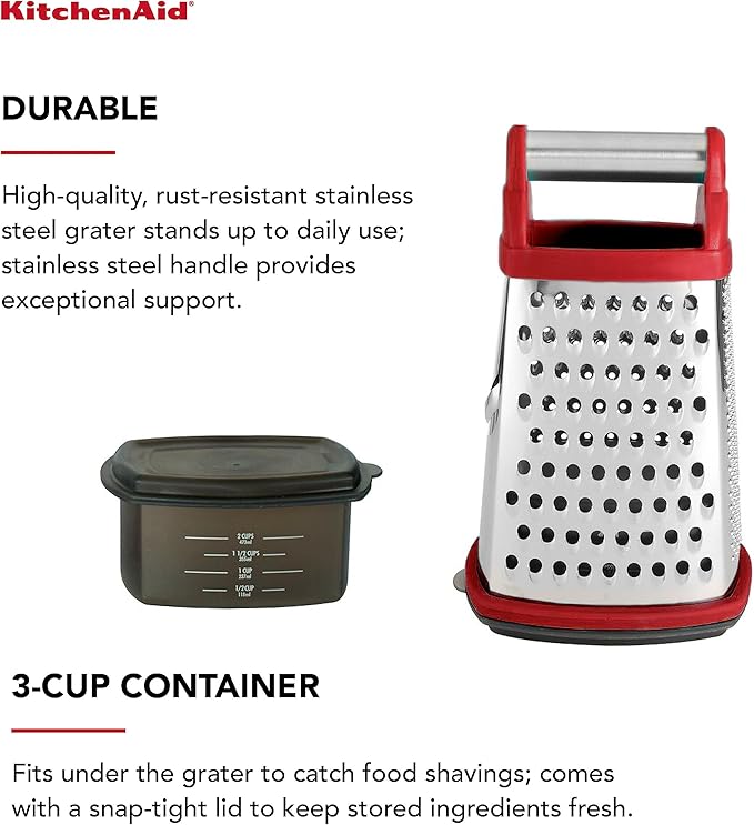 KitchenAid Gourmet 4-Sided Stainless Steel Box Grater with Detachable Storage Container - Bloomnest