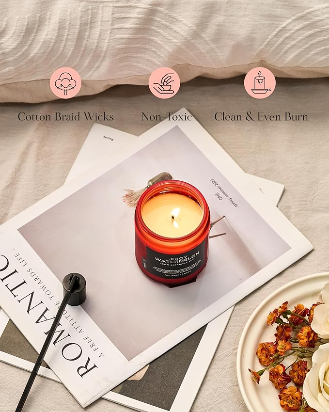 M&SENSE Juicy Watermelon Scented Candle, 7.05oz 50 Hours Clean Non Toxic Natural Soy Wax Long Lasting Candle for Women Men, 2 Wick Fruit Scent Home Fragrance Home Decor for Housewarming Gifts - Bloomnest