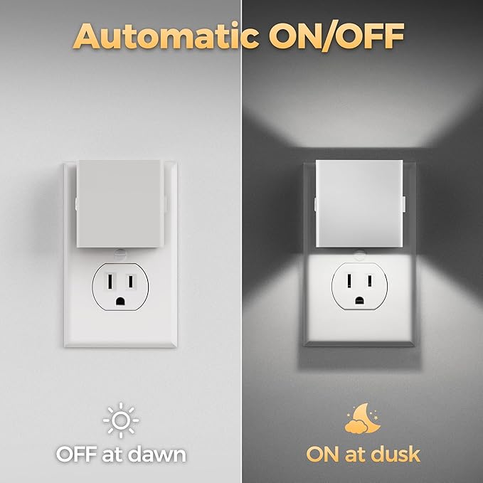 DORESshop LED Night Lights Plug into Wall [2 Pack], Plug in Nightlight, 3 Level Brightness Adjustable Night Light, Dusk to Dawn Sensor, Nightlights for Adults, Bedroom, Bathroom, Hallway, Daylight - Bloomnest