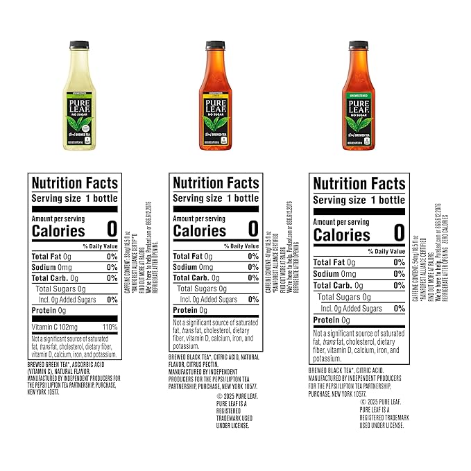Pure Leaf Iced Tea, Unsweetened 3 Flavor Variety Pack, Zero Sugar & Zero Calories, 18.5 Fl Oz Bottles (Pack of 12) - Bloomnest